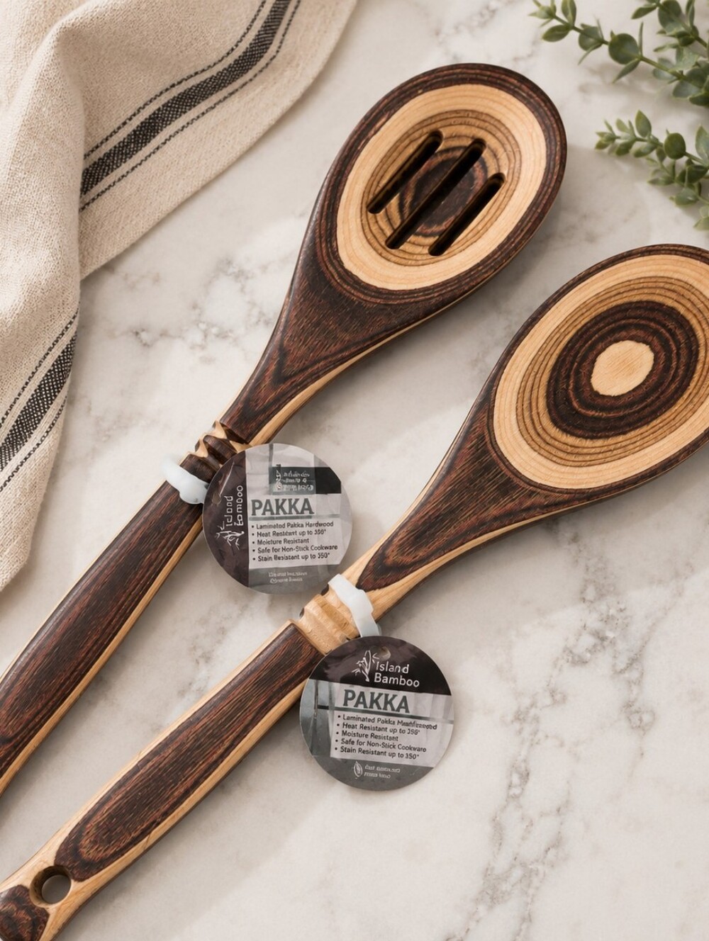 Island Bamboo Pakka Wood Kitchen Utensil Set New w/ Tags Slotted & Solid Spoon